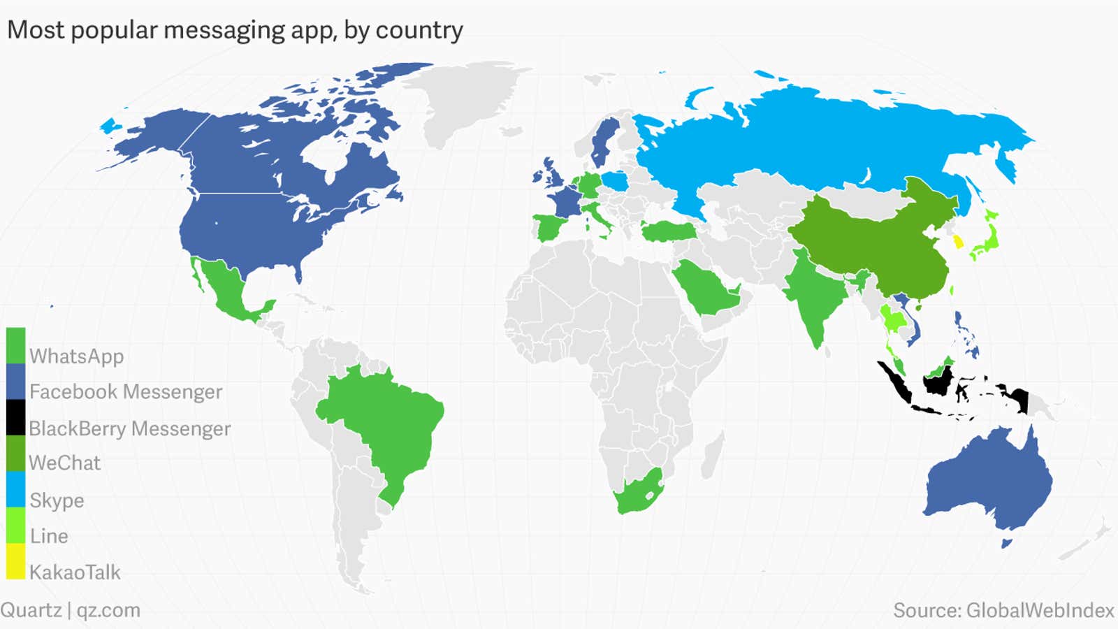 Facebook’s global dominance of messaging, in two maps