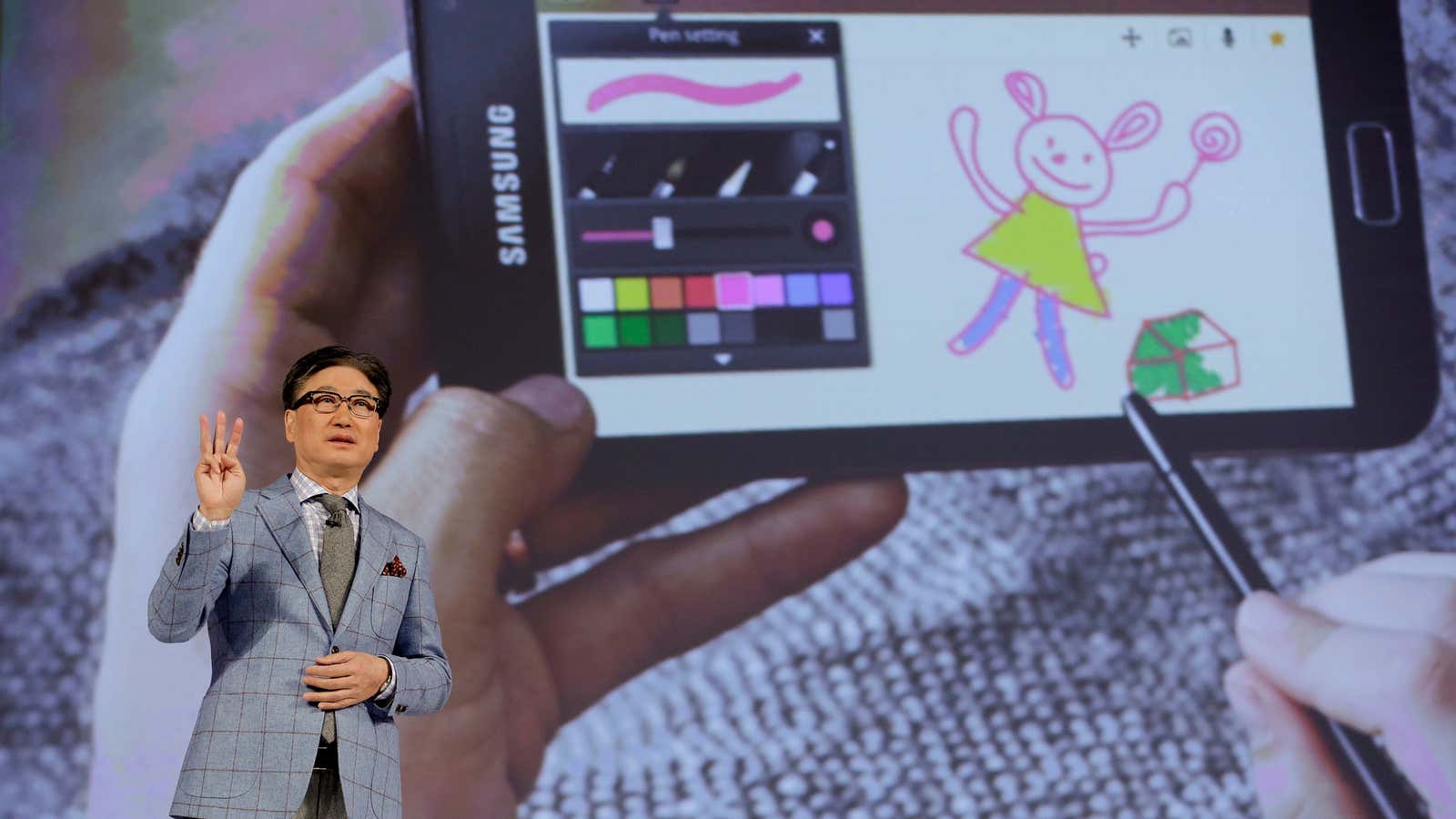 B.K. Yoon, head of consumer electronics at Samsung, calmly presenting his plans for world domination