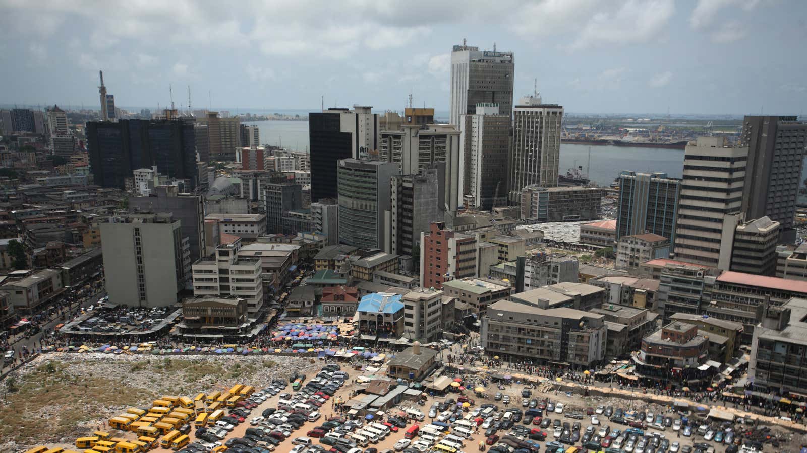 An aerial view shows the central business district in Nigeria’s commercial capital of Lagos, April 7, 2009