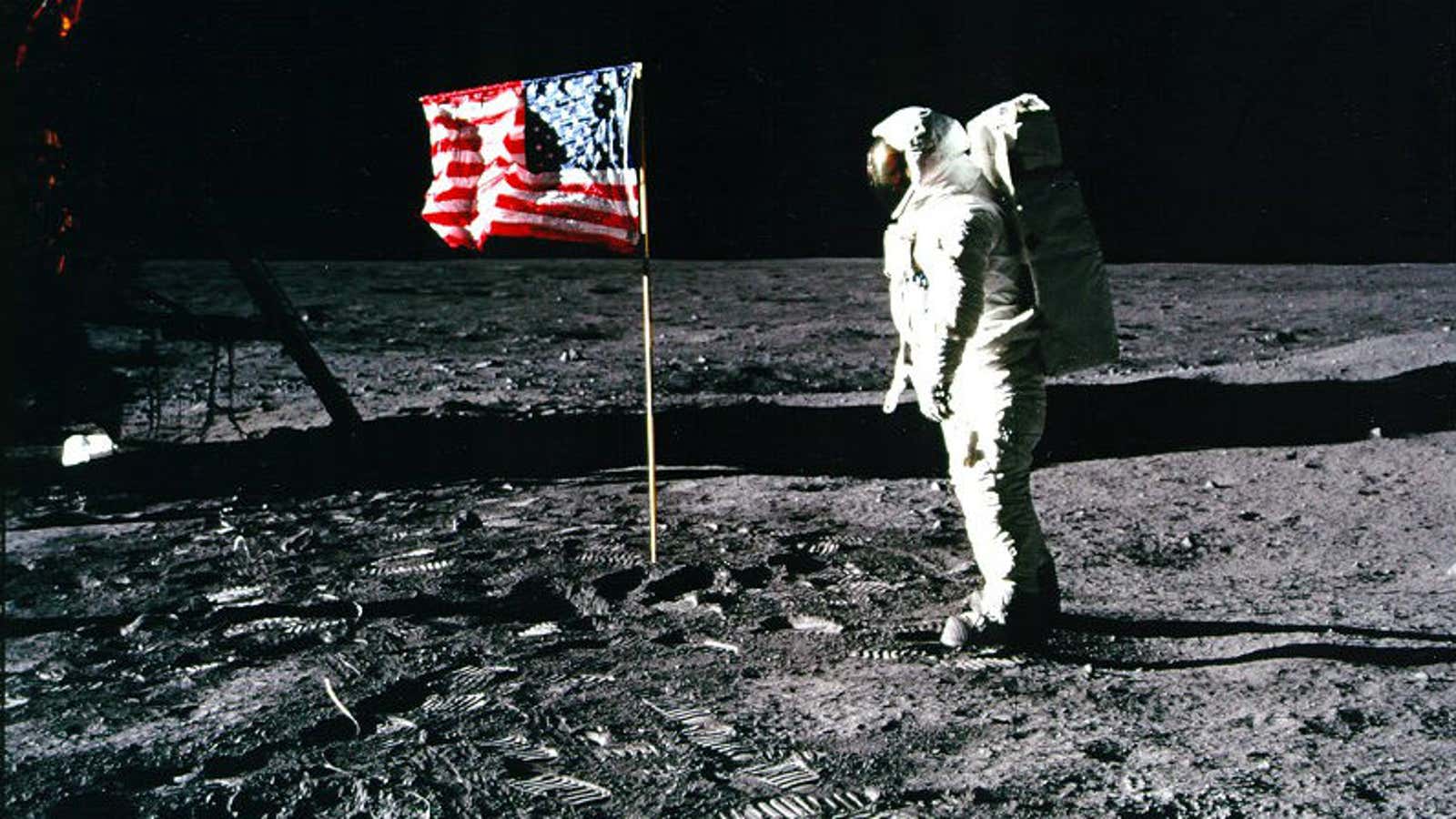 Buzz Aldrin saluting the American flag on the moon, free of charge.