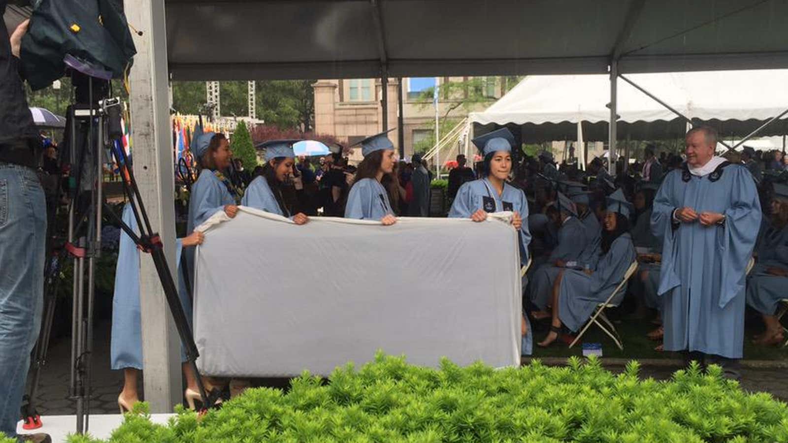 Columbia University student Emma Sulkowicz carried her mattress across her graduation stage