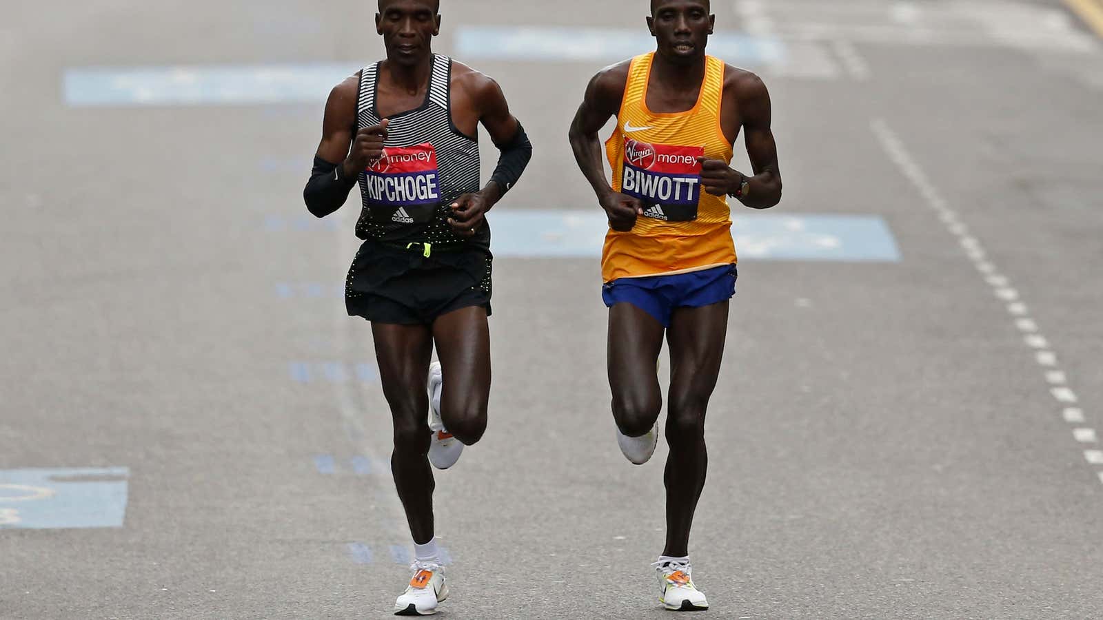 The London Marathon’s first and second place winners, Eliud Kipchoge and Stanley Biwott, both from Kenya.