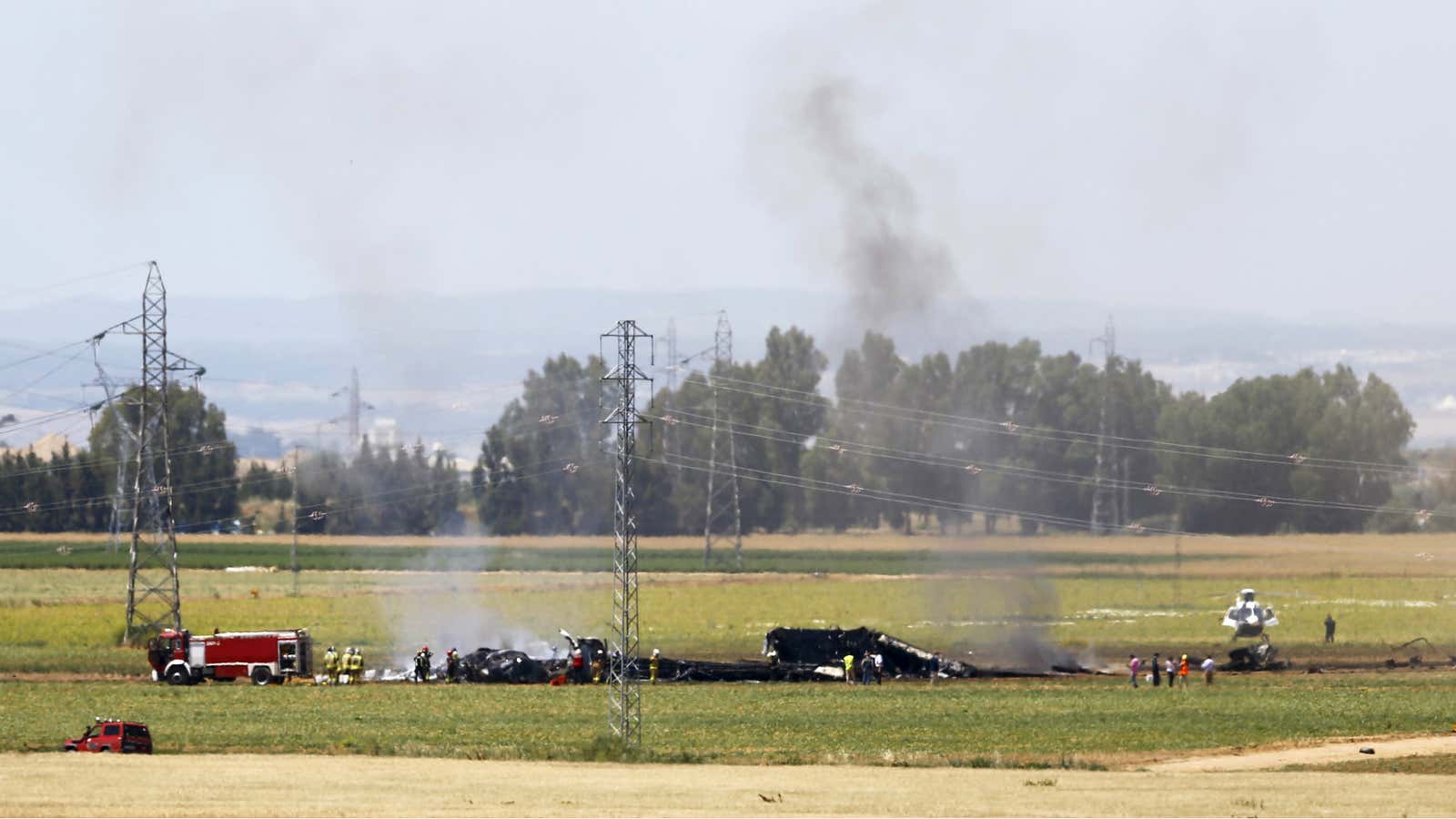 The remains of an Airbus A400M that crashed in a field near Seville on May 9.