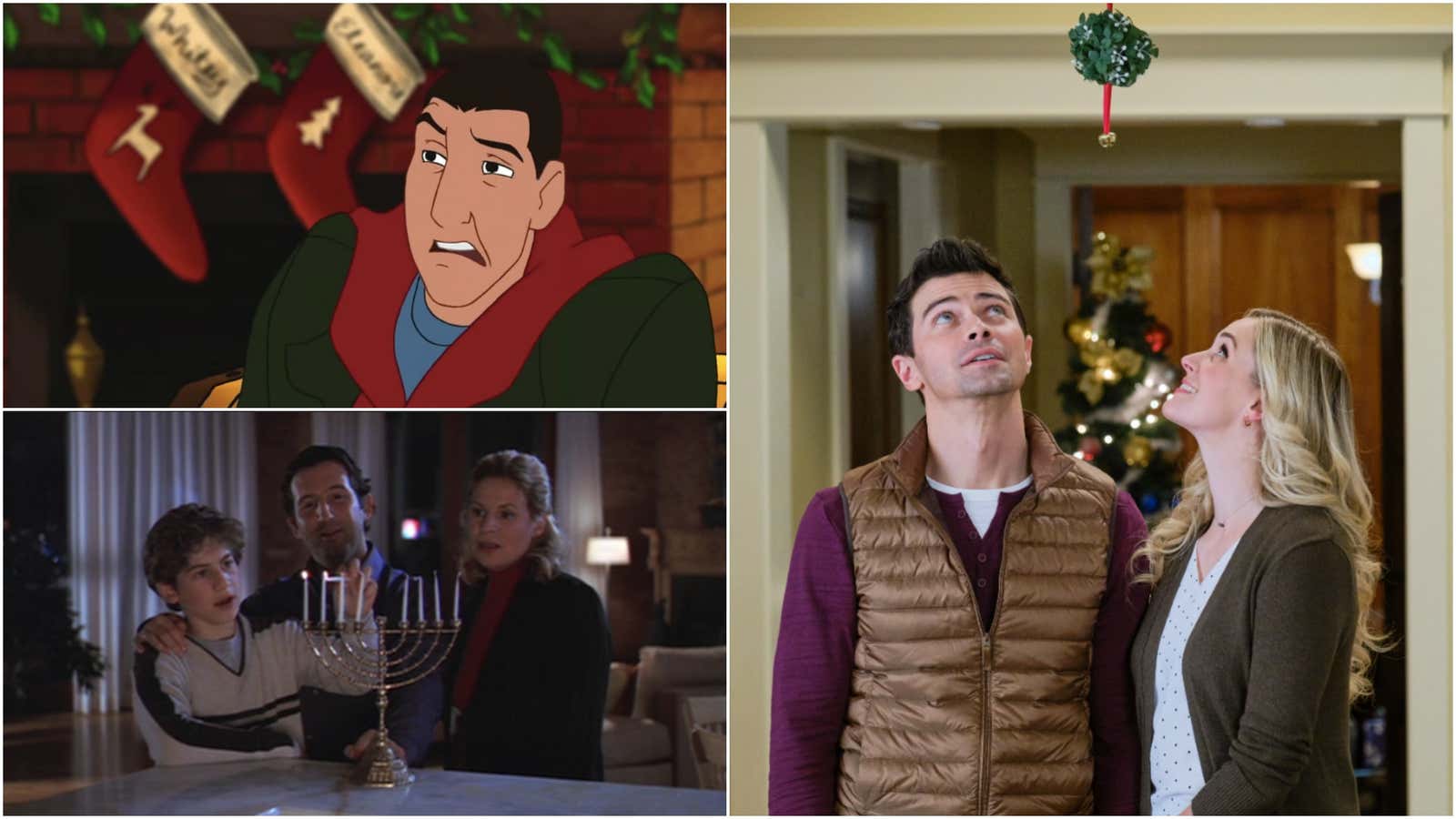 Clockwise from upper left: Eight Crazy Nights (Screenshot), Holiday Date (Photo: Crown Media), Full Court Miracle (Screenshot)