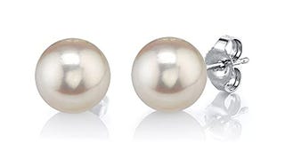 THE PEARL SOURCE Round White Freshwater Real Pearl Earrings...