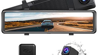 AKASO Mirror Dash Cam 2K - 12'' Front and Rear View Mirror...
