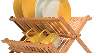 Collapsible Dish Drying Rack - Bamboo 2-Tier Dish Drainer...