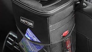 HOTOR Car Trash Can with Lid and Storage Pockets, 100% Leak-...
