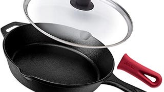 Cast Iron Skillet with Lid - 10"-Inch Frying Pan + Glass...
