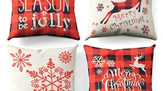 Prextex Pack of 4 Christmas Pillow Covers Zippered 18 x...