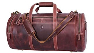 Full Grain Leather Travel Duffle Barrel Bag With Adjustable...