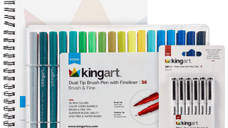 King Art 43-Piece Fineliner Brush Pens, Black Assorted Nib Pens & Watercolor Pad