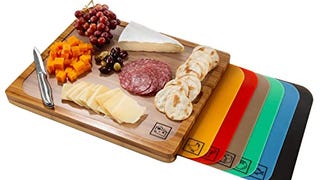 Seville Classics Bamboo Wood Cutting Board 7 Color-Coded...