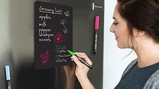 Magnetic Black Dry Erase Board for Fridge with Bright Neon...