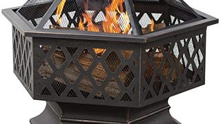 Hex Shaped Wood Burning Outdoor Fire Pit with Lattice Design...