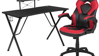 Flash Furniture Black Gaming Desk and Red/Black Racing...