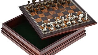 Classic Game Collection Metal Chess Set with Deluxe Wood...