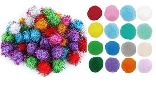 TECH-P®100 Pack 1.5 Inch Pom Poms with Glitter Tinsel and...
