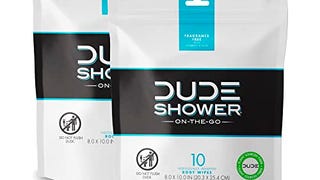 DUDE Wipes Quick Shower Wipes - 2 Pack, 20 Wipes - Unscented...