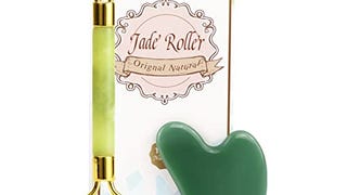 100% Real Natural Jade Face Roller and Gua Sha Set - Anti-...