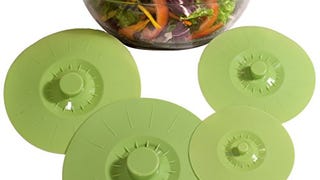 Silicone Bowl Lids Green Set of 5 Reusable Suction Seal...
