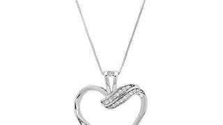 10k White Gold Diamond Ribbon Heart Pendant Necklace (1/...