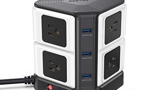 USB Power Strip Tower BESTEK 8-Outlet Surge Protector and...
