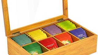 Bamboo Tea Box, Tea Bags Organizer, Tea Storage Wood Chest...