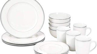 Amazon Basics 16-Piece Cafe Stripe Kitchen Dinnerware Set,...