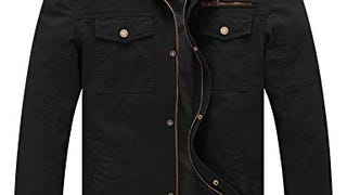 WenVen Men's Laydown Collar Canvas Cotton Military Jacket...