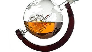 Whiskey Globe Decanter with Antique Dark Finished Wood...