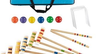 Croquet Set- Wooden Outdoor Deluxe Sports Set with Carrying...