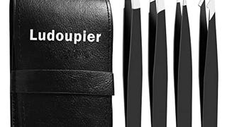 LUDOUPIER [4+1 Pieces] Tweezers Set with Travel Case, Great...