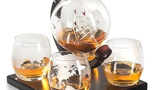 Royal Decanters Etched Globe Whiskey Decanter Gift Set-...
