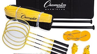Champion Sports Outdoor Badminton Set: Net, Poles, 4 Rackets,...