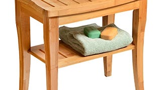 Bamboo Shower Bench Spa Stool - Wood 2-Tier Seat, Foot...