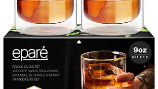 9 oz Whiskey Glasses - Set of 2 - Double Wall Bourbon Rock...