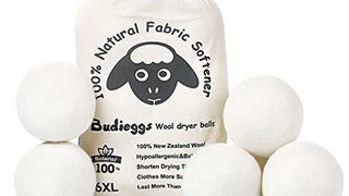 Budieggs Wool Dryer Balls Organic XL 6-Pack, 100% New Zealand...