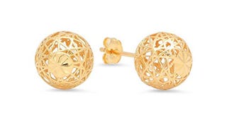 14k Yellow Gold Filigree Textured Large Ball Stud Earrings...