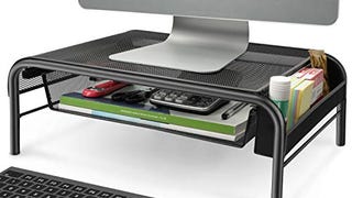 Mesh Metal Monitor Stand - Monitor and Printer Desk Riser...