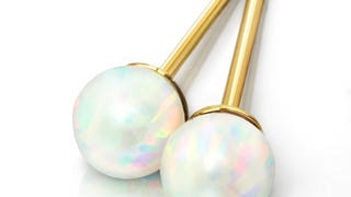 Round Created 6mm Opal Stud Earrings | 14k Gold Plated...