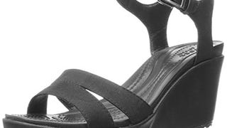 crocs Women's Leigh II Ankle Strap Wedge, Black/Black, 9...