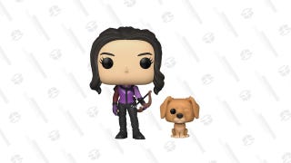 Hawkeye Kate Bishop with Lucky the Pizza Dog