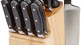 Amazon Basics 18-Piece Premium Kitchen Knife Block Set,...