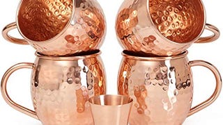 Set of 4 Moscow Mule Copper Mugs with Copper Shot Glass...