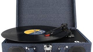 1byone Belt-Drive 3-Speed Portable Stereo Turntable with...