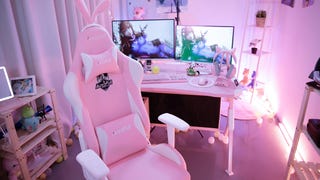 AutoFull Pink Gaming Chair with Rabbit Ears