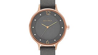 Skagen Women's Anita Quartz Leather Watch, Color: Black,...