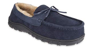 Chaps Men's Suede Moccasin Slipper House Shoe with Memory...