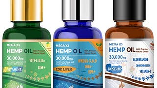 Hemp Oil (3-Pack) 30000MG for Pain and Stress Relief, Sleep,...